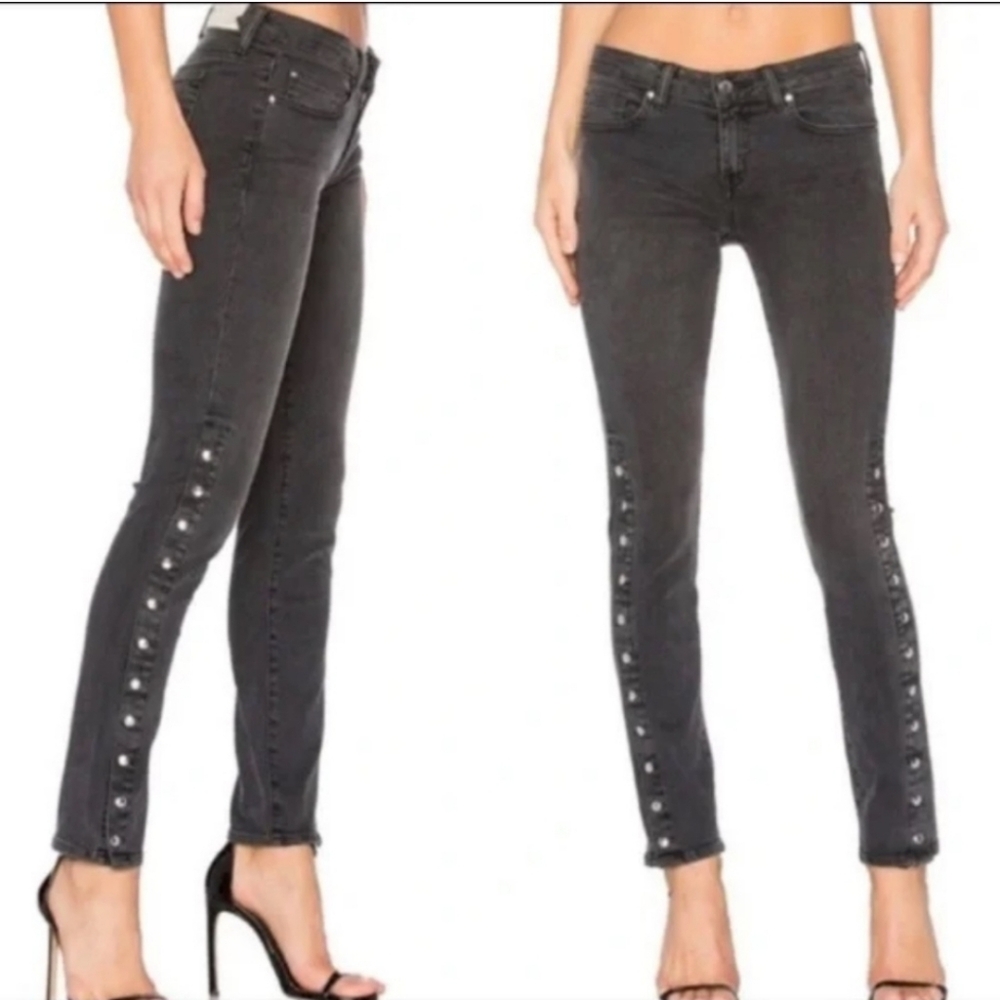 IRO Women's Black Biba Skinny Jeans With Snaps On Lower Legs Size 28